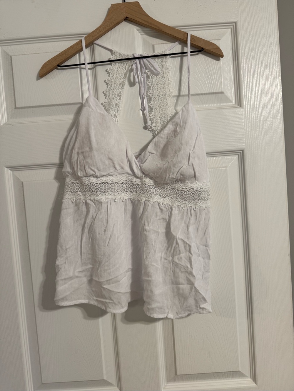 White Lace-Trim Spaghetti Strap Women's Top
